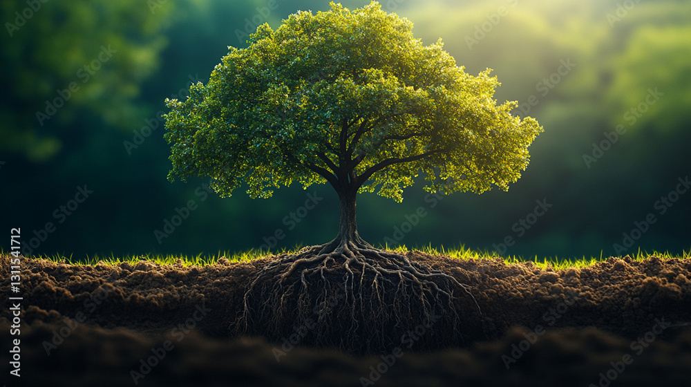 vibrant tree with deep roots symbolizes growth and stability in nature vibrant tree with deep roots symbolizes growth and stability in nature