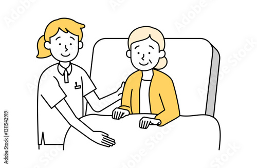 介護される高齢女性のベクターイラスト
