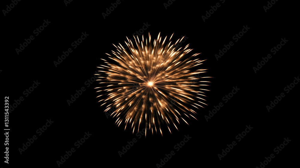 Golden fireworks burst against night sky exploding with bright sparks and radiating lines Golden fireworks burst against night sky exploding with bright sparks and radiating lines