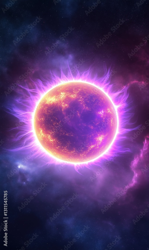 Obraz premium Celestial event radiant sun in cosmic space digital art vibrant colors awe-inspiring viewpoint