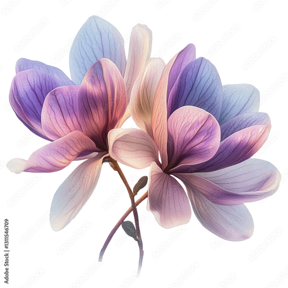 Fototapeta premium Soft Pastel Magnolia Flowers Digital Illustration on Transparent Background