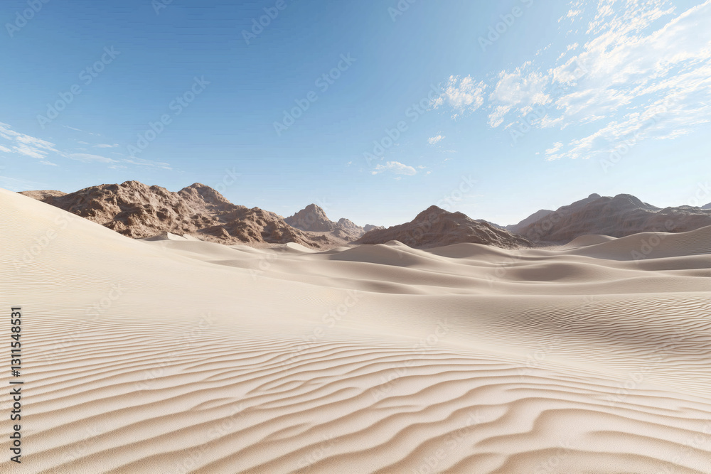 Desert Landscape with Sand Dunes and Distant Mountains Desert Landscape with Sand Dunes and Distant Mountains