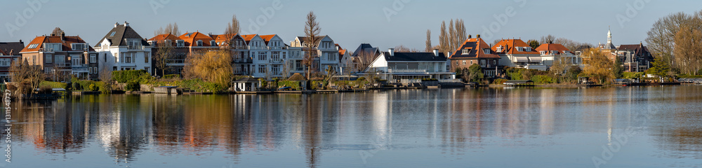 Fototapeta premium Panorama of Bergse Voorplas lake and Hillegersberg neighbourhood in Rotterdam, The Netherlands