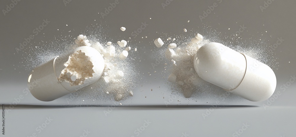 Fototapeta premium Exploding Pill on Gray Surface