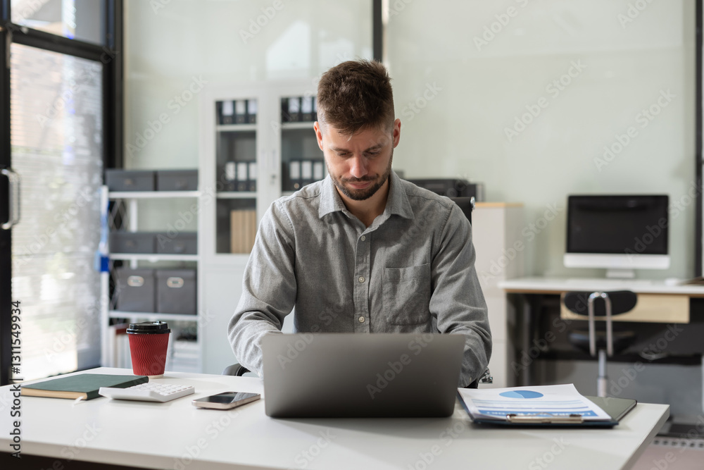 Happy man, entrepreneur, small business owner working online. Happy man, entrepreneur, small business owner working online.