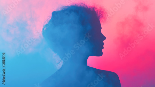 Wallpaper Mural Silhouette of young female in colorful haze with pink and blue background Torontodigital.ca