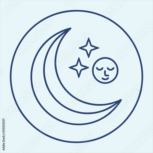 Simple Line Art Illustration of Moon, Stars, and Sleeping Face for Sleep-Related Designs