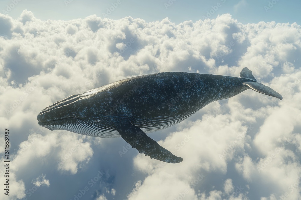 Fototapeta premium Majestic whale floating among clouds in dreamlike scene. AI image