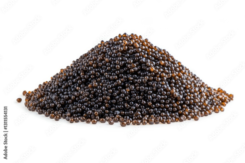 Pile of black caviar on white background. AI image