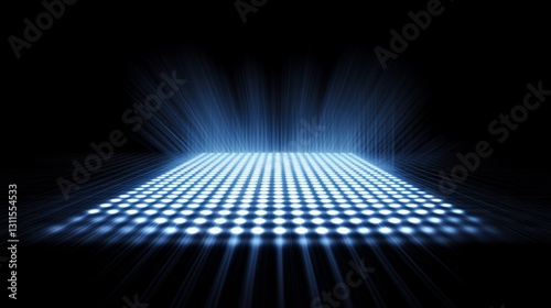 Against a deep blue background, blue and white lines intertwine to form an ab...