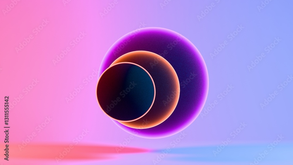 Colorful abstract design featuring glowing rings in pink, purple, and blue hues, creating a futuristic and minimalist aesthetic with smooth, dynamic shapes.