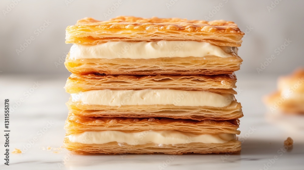 Fototapeta premium Layered mille-feuille pastry cream dessert. AI generated