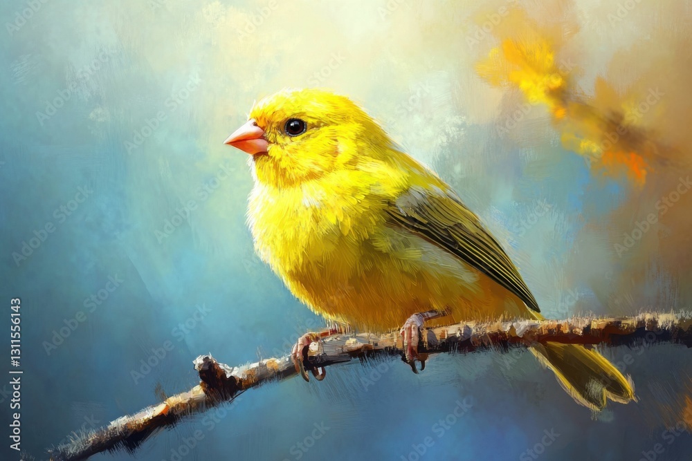 Gold Finch: Yellow Songbird Perched on Branch in Nature Scene Gold Finch: Yellow Songbird Perched on Branch in Nature Scene