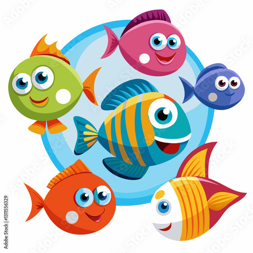 set of funny cartoon fishes
