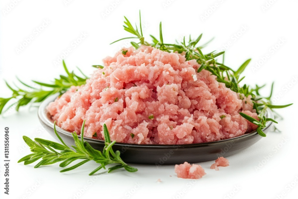 Raw minced meat on white background. AI image Raw minced meat on white background. AI image