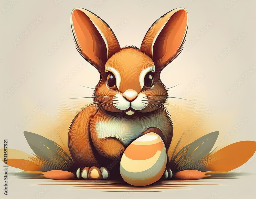 Fototapeta premium A simple cartoon Easter bunny with a white background and eggs