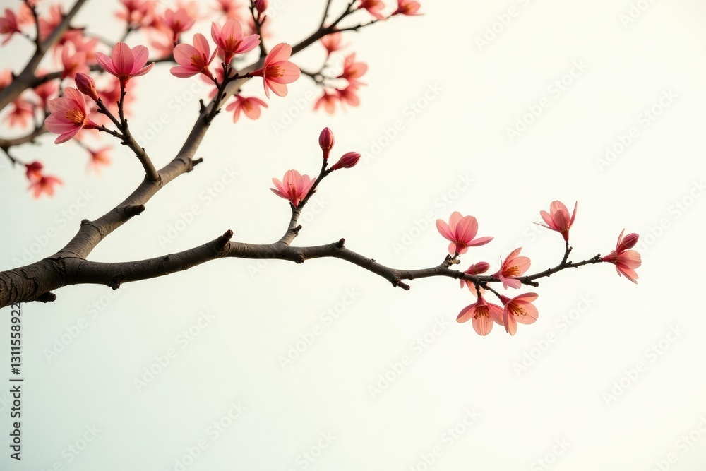 Long branch stretching across white background, branch, wood, nature Long branch stretching across white background, branch, wood, nature