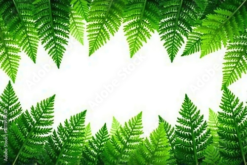 lush green ferns isolated on white background, foliage, plants, vegetation