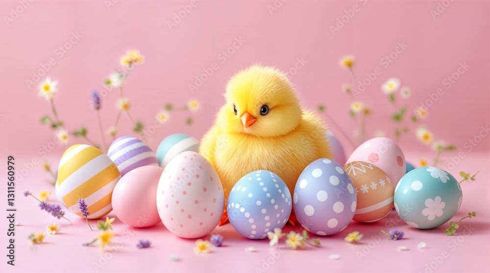 Cute Chick with Easter Eggs Cute Chick with Easter Eggs