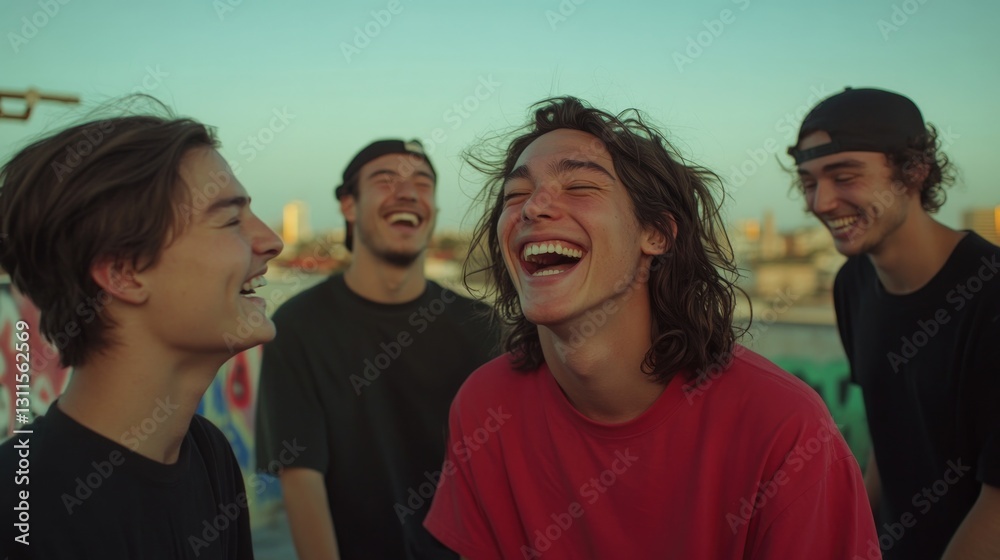 Laughter and joy among friends captured in vibrant outdoor setti Laughter and joy among friends captured in vibrant outdoor setti