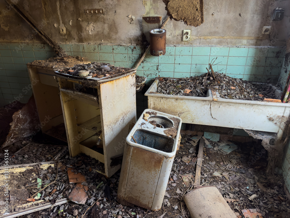 Lost Places Abandoned kitchen in an old factory canteen