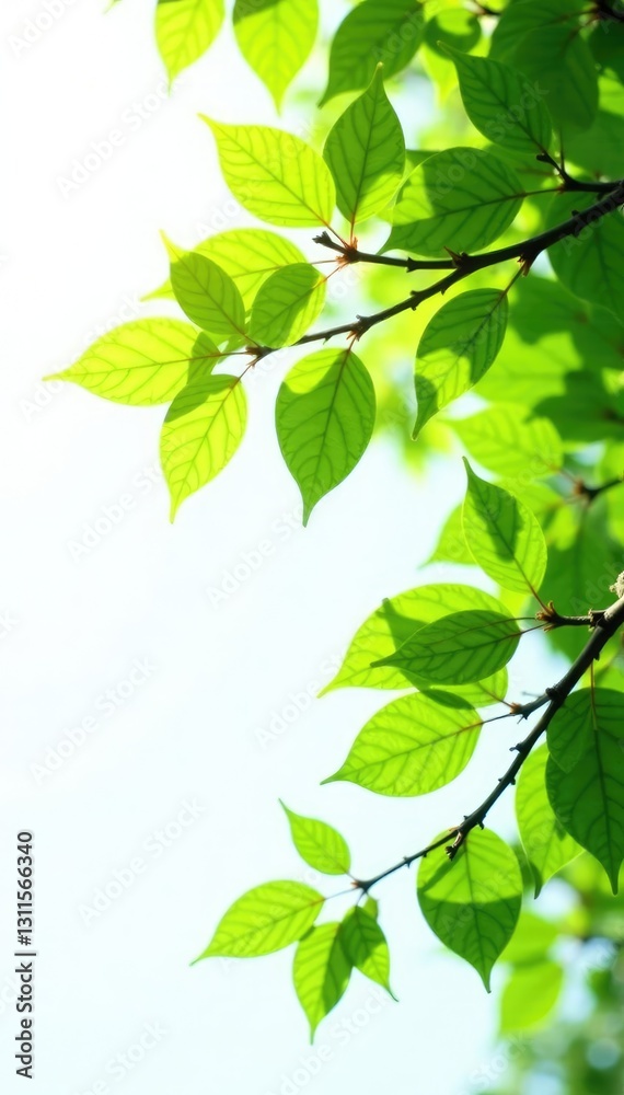 Tree branches with leaves against a white background, tree leaves, elements Tree branches with leaves against a white background, tree leaves, elements