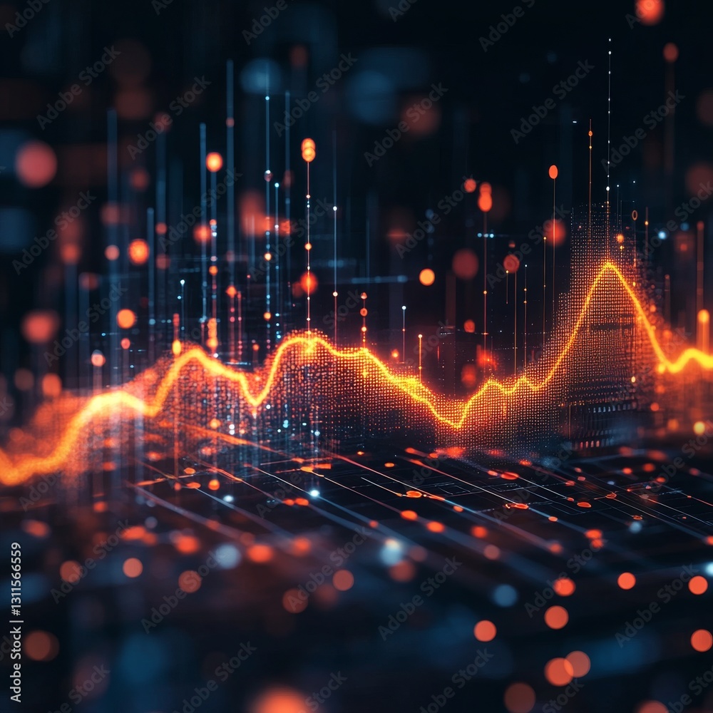 Fototapeta premium Glowing 3D Digital Graph Floating Upward in Abstract Data Visualization