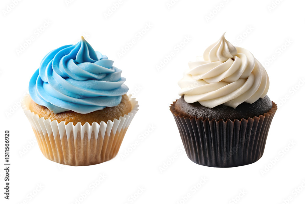 Chocolate cupcake with pink frosting and sprinkles on a white background Chocolate cupcake with pink frosting and sprinkles on a white background