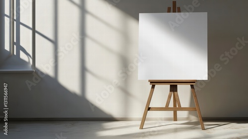 Artistic Canvas and Easel: A blank canvas stands on a wooden easel. Soft light from the window illuminates the wall, perfect for creative expression.