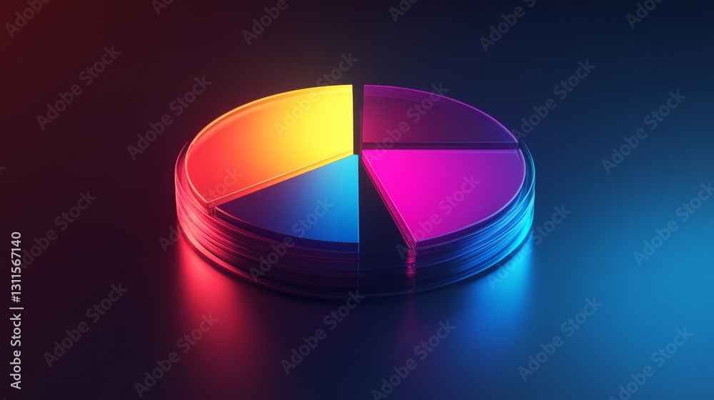 Fototapeta premium Glow Effect 3D Pie Chart Icon for Financial Analysis and Visualization