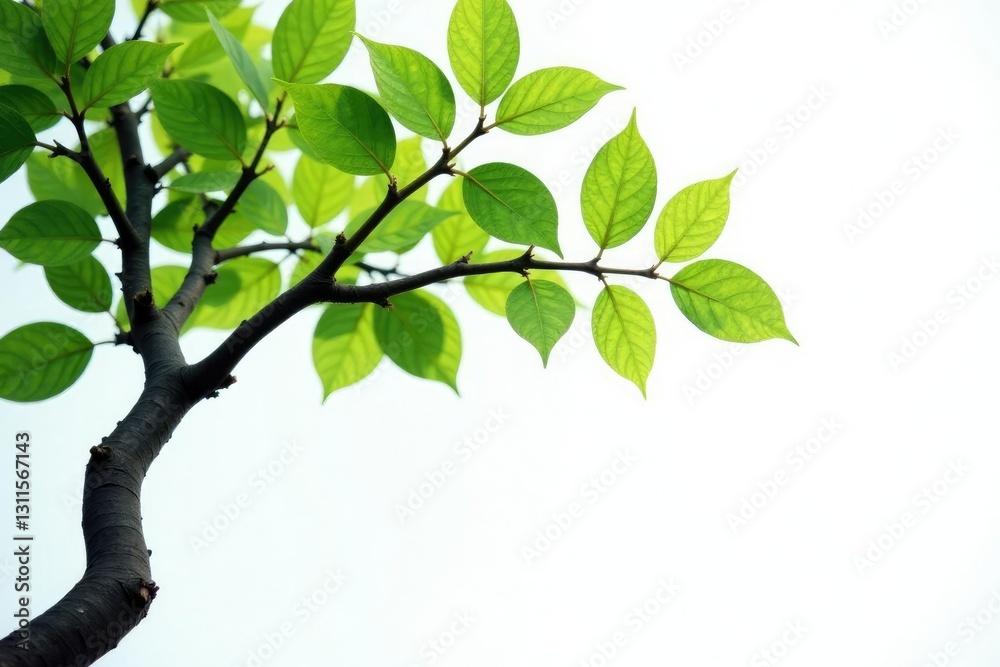 Obraz premium Twisted branch with leaves on a white background, tree branches, branch