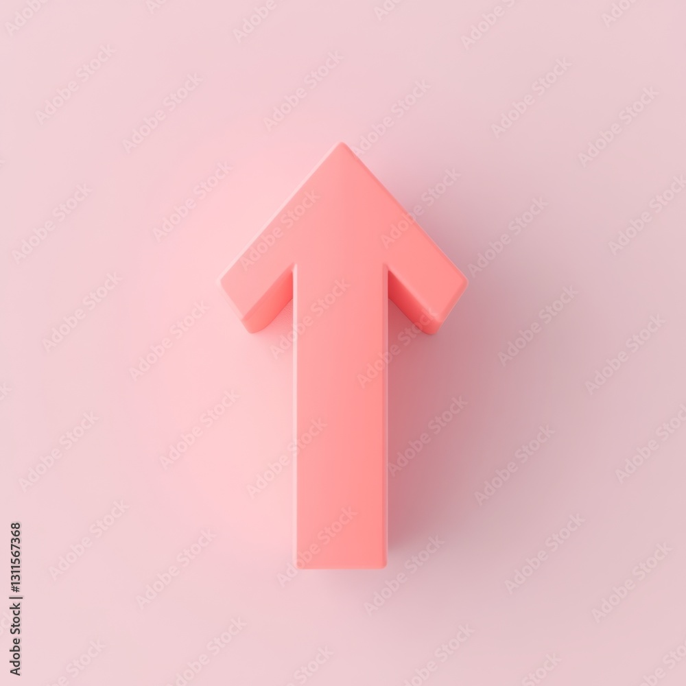 Minimalist 3D Icon of Upward Pointing Arrow on Soft Background Minimalist 3D Icon of Upward Pointing Arrow on Soft Background