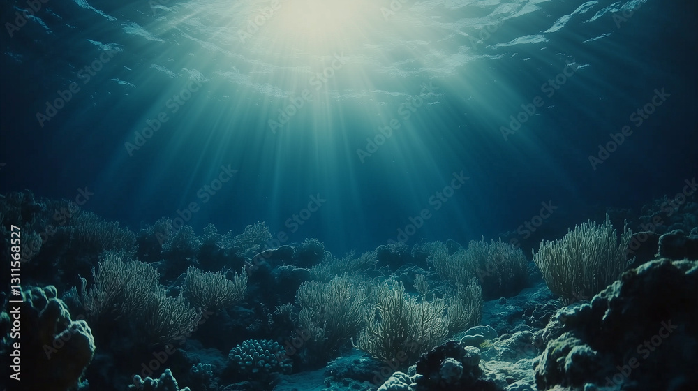 Fototapeta premium Vibrant Coral Reef Seabed in Clear Waters