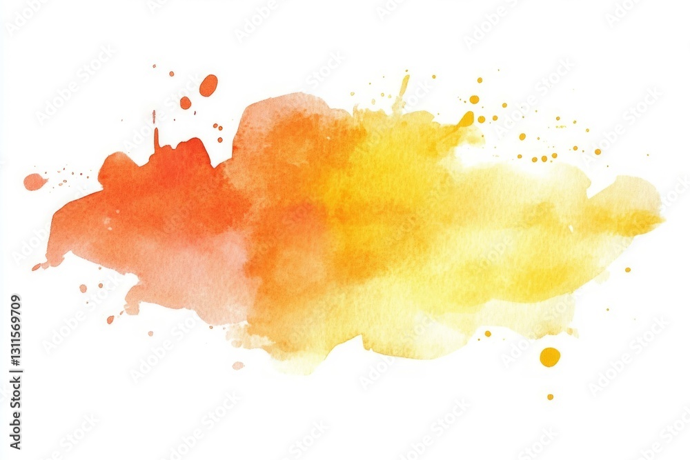 Obraz premium Vibrant orange-yellow watercolor on white background. AI image