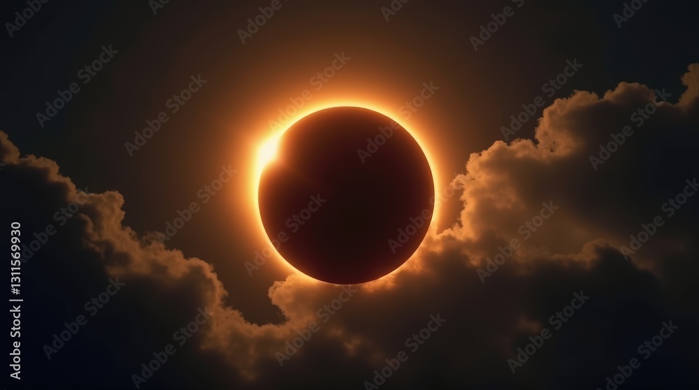 Naklejka premium Majestic Solar Eclipse Over Cloudy Horizon