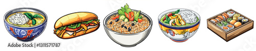 Delicious Noodles Burger Rice Sushi Bento Salad