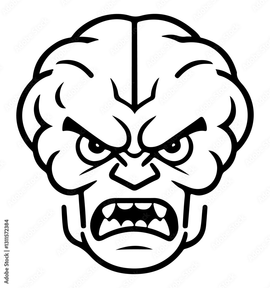 angry brain monster vector illustration, angry brain abstract vector outline shape illustration angry brain monster vector illustration, angry brain abstract vector outline shape illustration