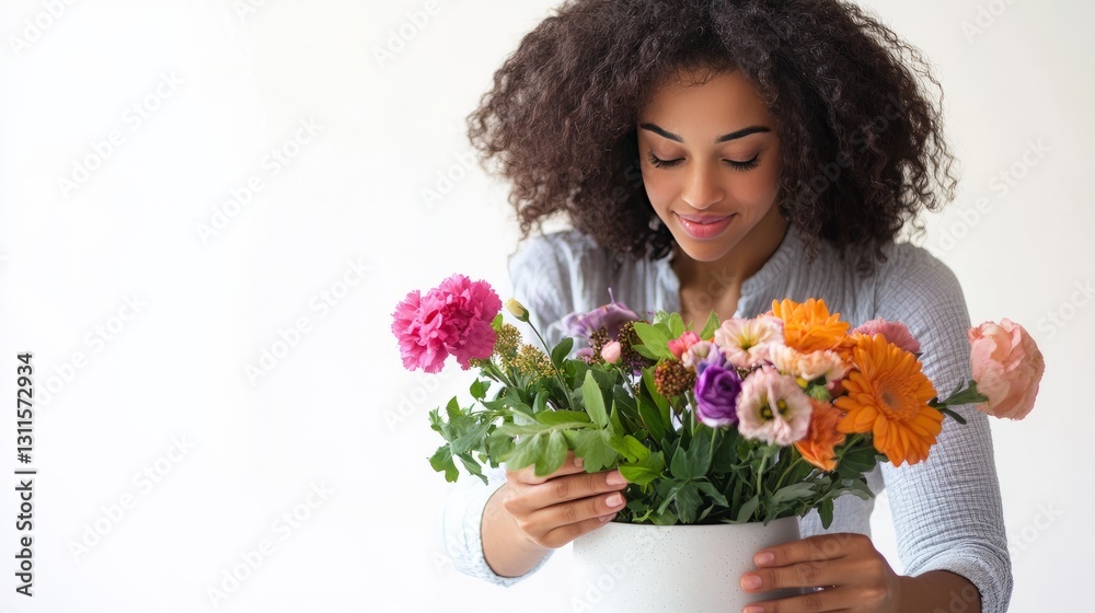 Generic Woman Arranging Perspective Flowers Vase Healthy Generic Woman Arranging Perspective Flowers Vase Healthy