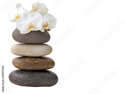 Isolated Zen Stone Tower with Orchid