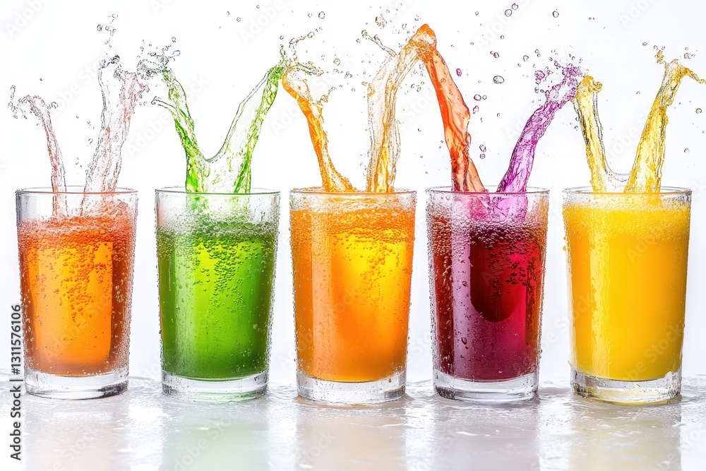 custom made wallpaper toronto digitalFresh fruit juices splash in colorful glasses on a bright background showcasing vibrant flavors and refreshing ingredients
