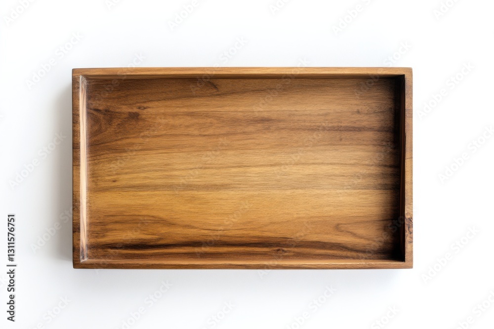 Elegant wooden tray with smooth finish displayed on a clean white background Elegant wooden tray with smooth finish displayed on a clean white background
