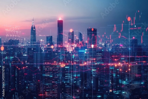 Wallpaper Mural City Skyline Illuminated by Renewable Energy at Dusk, Showcasing Sustainable Urban Development and Innovation. Torontodigital.ca