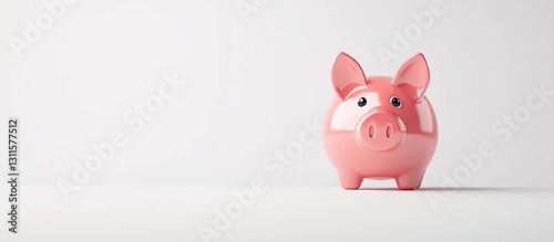 Pink piggy bank positioned on the right side of a clean white background, symbolizing savings and financial concepts.