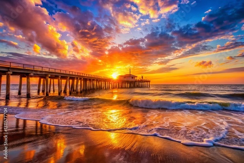 Stunning Sunrise over Belmar Fishing Pier - New Jersey Coastline