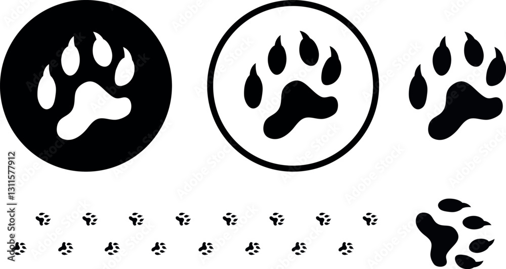 Fototapeta premium Paw print silhouette. Isolated paw print on white background