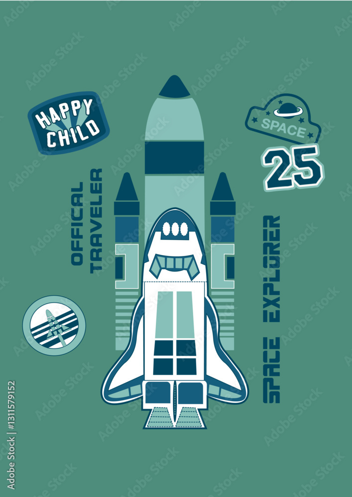 cohete espacial sobre fondo verde