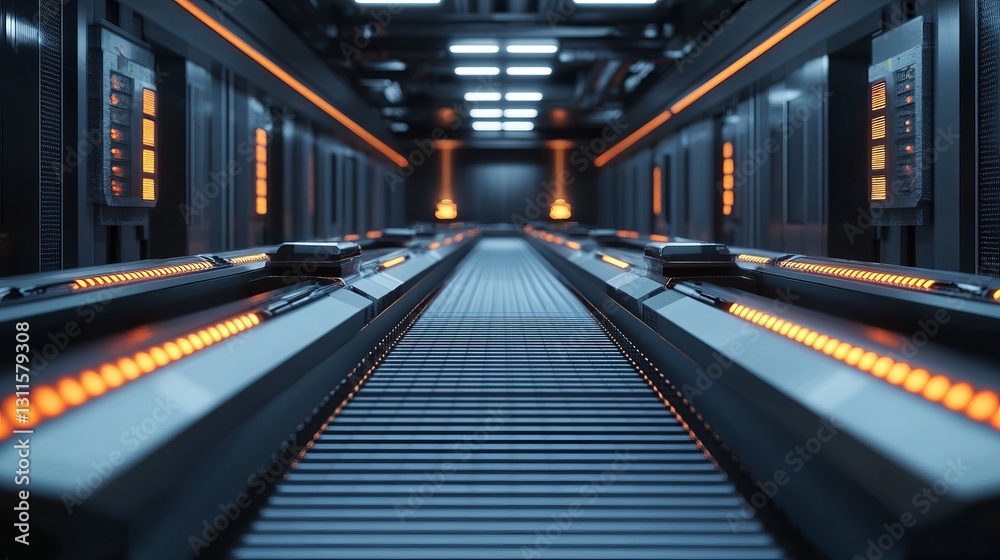 3D rendering of an industrial scanner machine processing an empty conveyor belt 3D rendering of an industrial scanner machine processing an empty conveyor belt