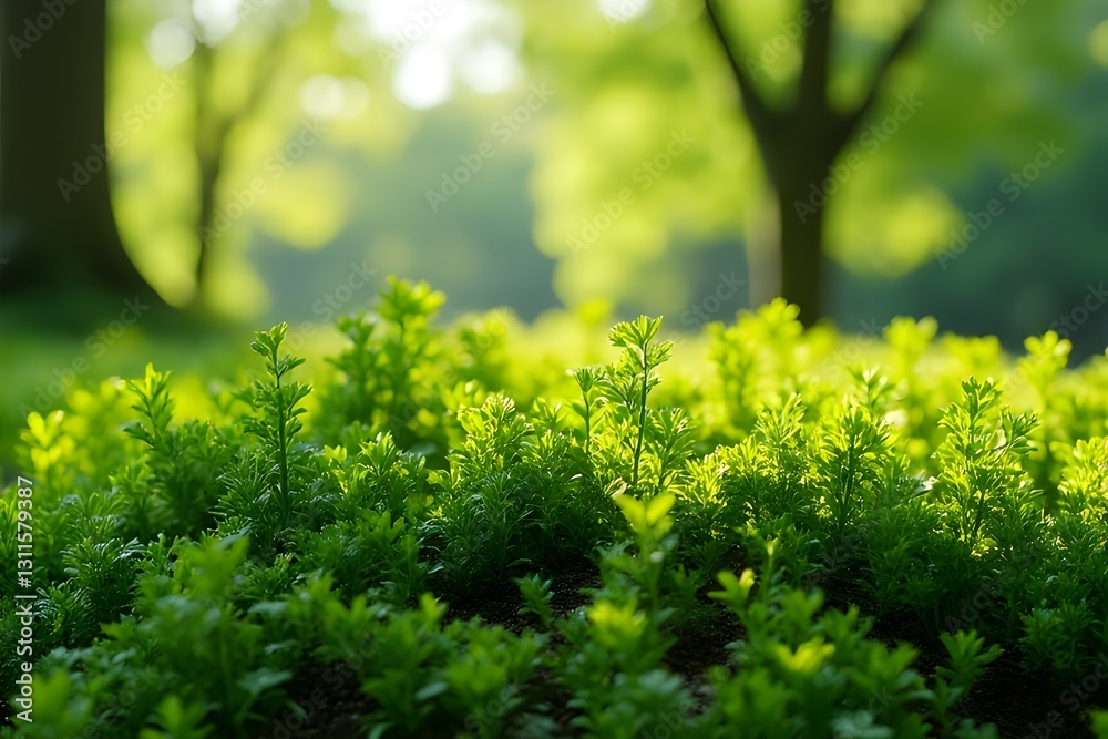 Lush Green Plants in Sunny Park Setting Lush Green Plants in Sunny Park Setting