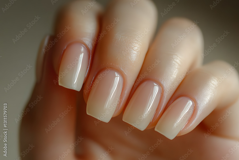 A close-up view of beautifully manicured nails reflecting a natural shine in soft shades A close-up view of beautifully manicured nails reflecting a natural shine in soft shades