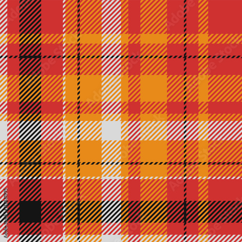 Floor plaid texture pattern, card textile seamless check. Christmas ornament background vector tartan fabric in red and orange colors.